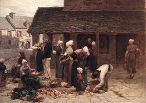 De markt van Ploudalmezeau, Bretagne, 1877